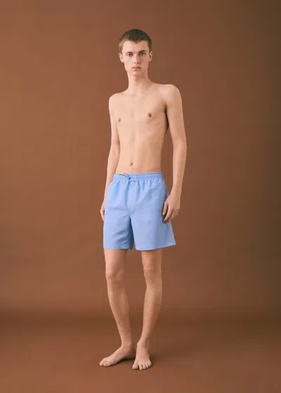 Mango Teen Palm Trees Print Swimsuit Trunks Blue In Bleu