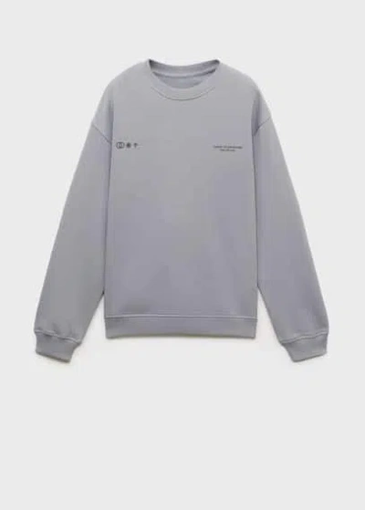 Mango Teen Message Cotton Sweatshirt Sky Blue