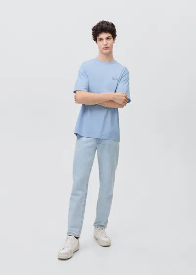 Mango Teen Message Cotton T-shirt Sky Blue
