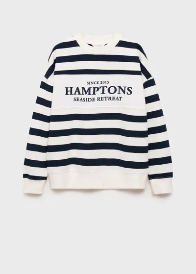 Mango Teen Message Striped Sweatshirt Off White
