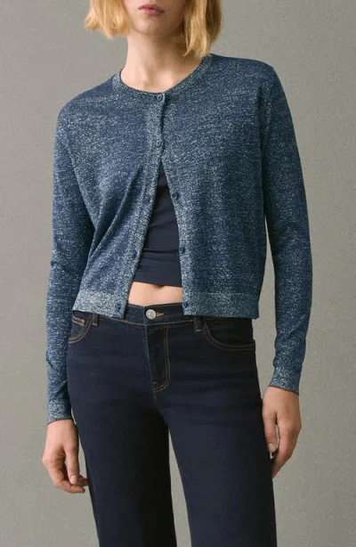 Mango Teen Metallic Crewneck Cardigan In Blue