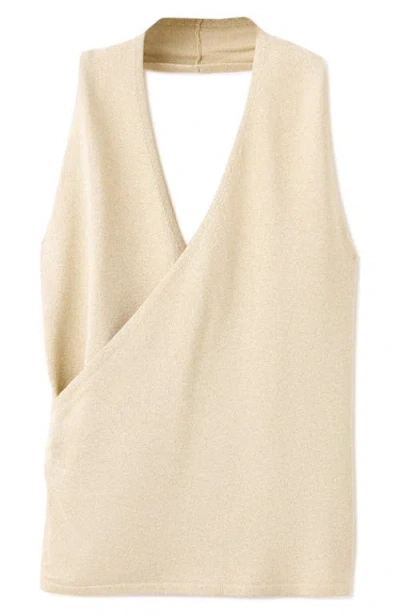 Mango Teen Metallic Cross Neck Fine Knit Top In Gold