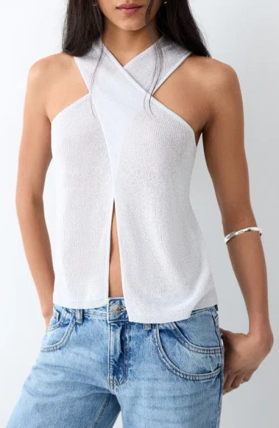 Mango Teen Metallic Knit Sleeveless Top In White