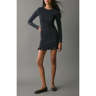 Mango Teen Metallic Smocked Long Sleeve Minidress In Black