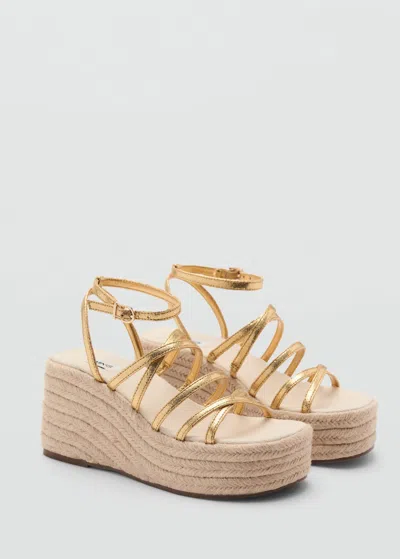 Mango Teen Metallic Straps Platform Sandal Gold