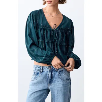 Mango Teen Metallic Stripe Bow Top In Blue