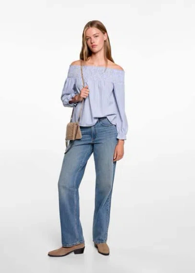 Mango Teen Off-shoulder Blouse Sky Blue