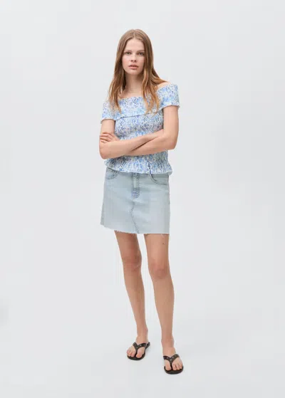 Mango Teen Off-shoulder Top Sky Blue