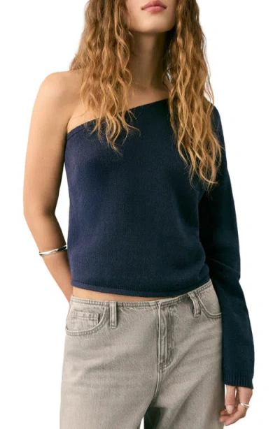 Mango Teen One-shoulder Sweater In Blue