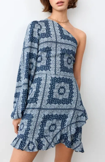 Mango Teen One-shoulder Bandanna Print Minidress In Blue