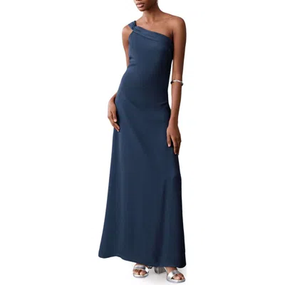 Mango Teen One-shoulder Midi Dress In Blue