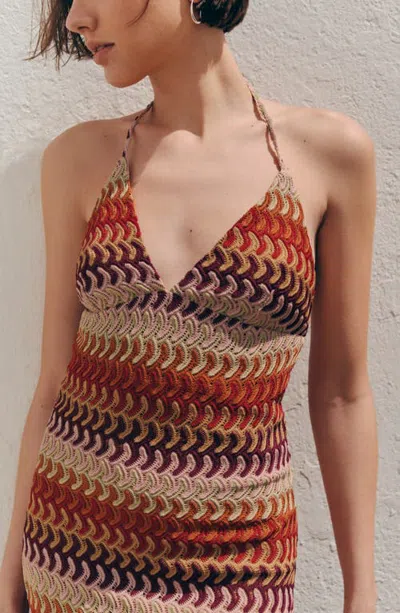 Mango Teen Open Back Crochet Halter Dress In Multi
