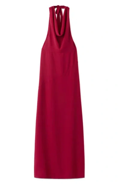 Mango Teen Open Back Halter Dress In Red