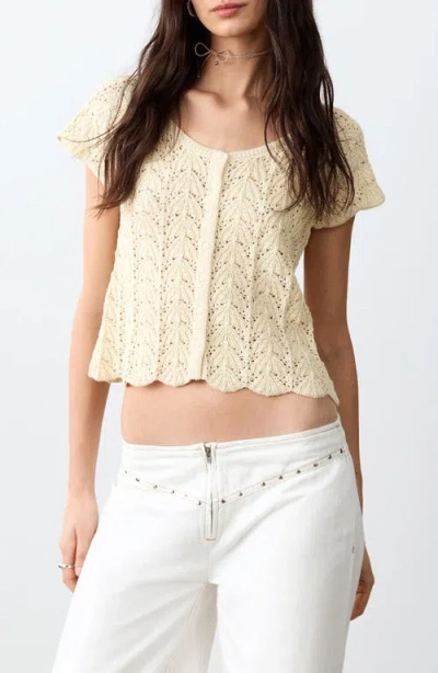 Mango Teen Open Stitch Knit Button-up Shirt In Neutral
