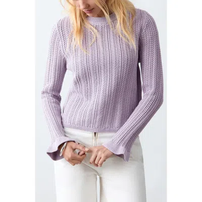 Mango Teen Open Stitch Ruffle Cuff Cotton Sweater In Purple