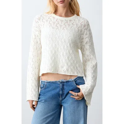 Mango Teen Openwork Crop Cotton Blend Sweater In White
