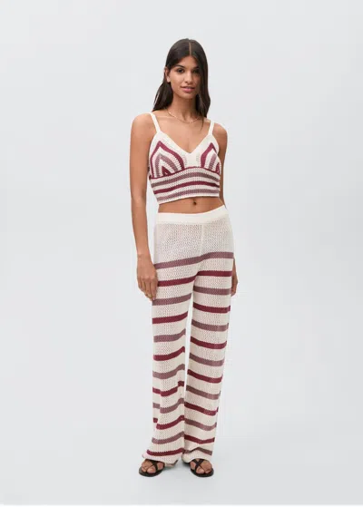Mango Teen Openwork Knit Cotton Top Off White