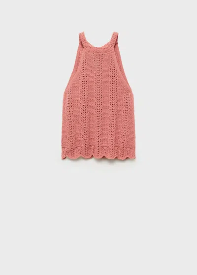 Mango Teen Openwork Knit Top Pale Pink