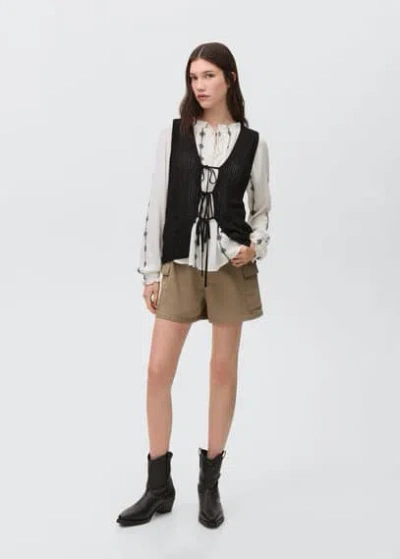Mango Teen Openwork Knitted Waistcoat Black
