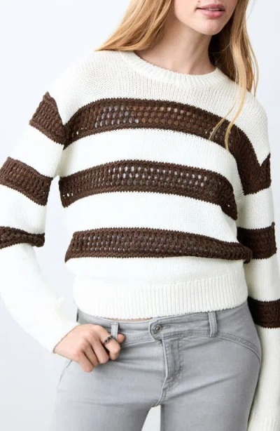 Mango Teen Openwork Stripe Sweater In Brown