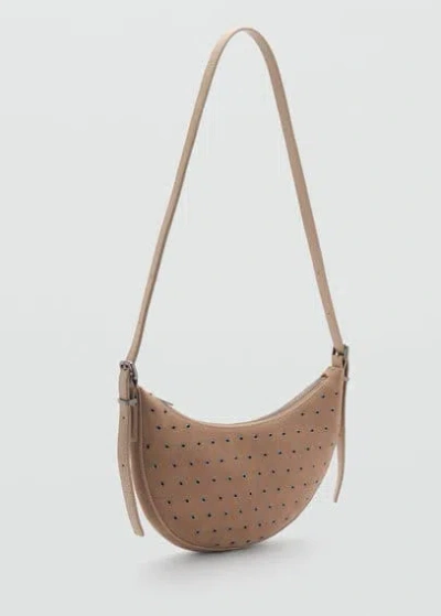 Mango Teen Oval Leather Bag In Light/pastel Brown
