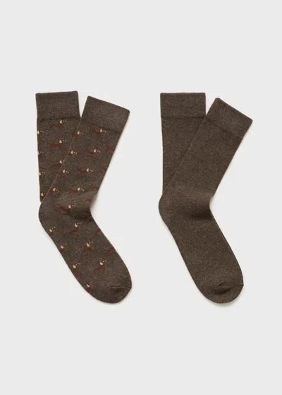 Mango Teen Pack 2 Paires De Chaussettes En Imprimé Animal Marron - Garçon - Taille Unique -  In Brown