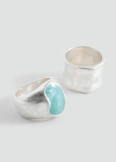 Mango Teen Pack Of 2 Beaded Rings Silver