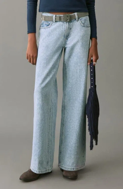 Mango Teen Paisley High Waist Wide Leg Jeans In Blue