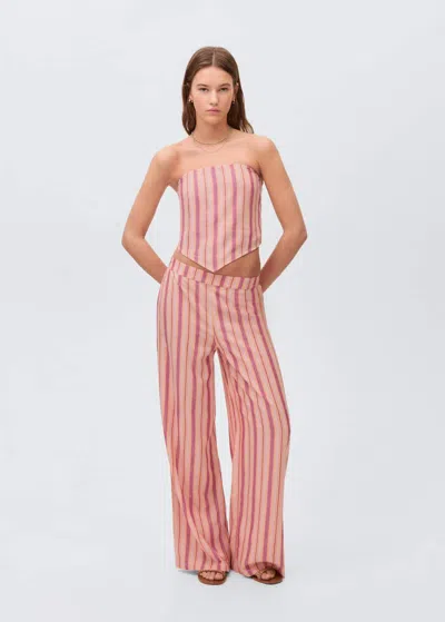 Mango Teen Stripe-print Straight Trousers Navy