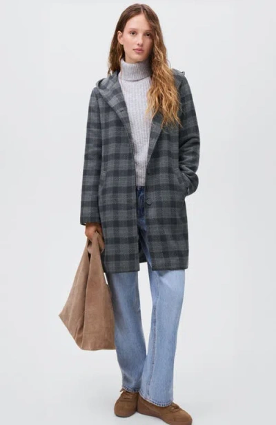 Mango Teen Plaid Hooded Coat In Gray