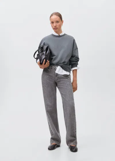 Mango Teen Plain Cotton Sweatshirt Charcoal In Gray