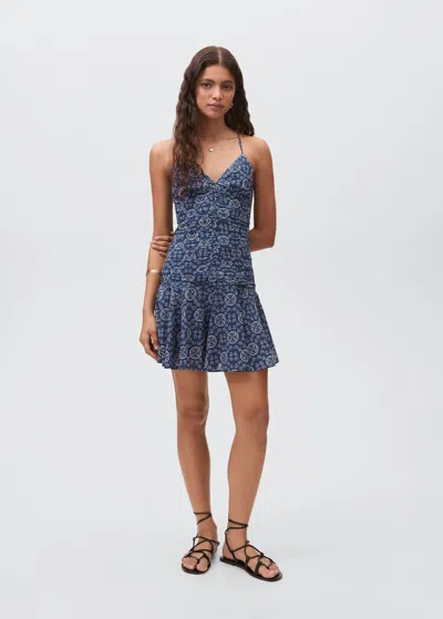Mango Teen Pleat Printed Dress Navy