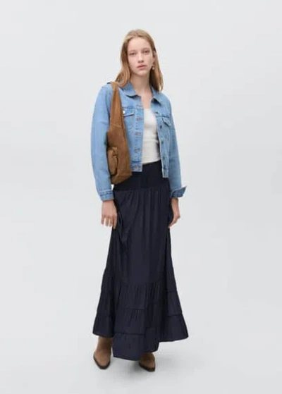 Mango Teen Pleated Long Skirt Blue