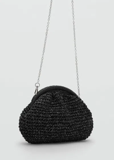 Mango Teen Natural Fiber Clutch Bag Black
