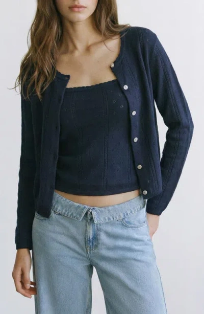 Mango Teen Pointelle Cardigan In Blue