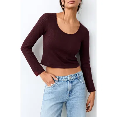 Mango Teen Pointelle Long Sleeve Crop T-shirt In Burgundy