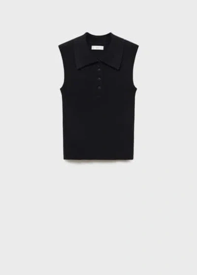 Mango Teen Polo-neck Knitted Top Black