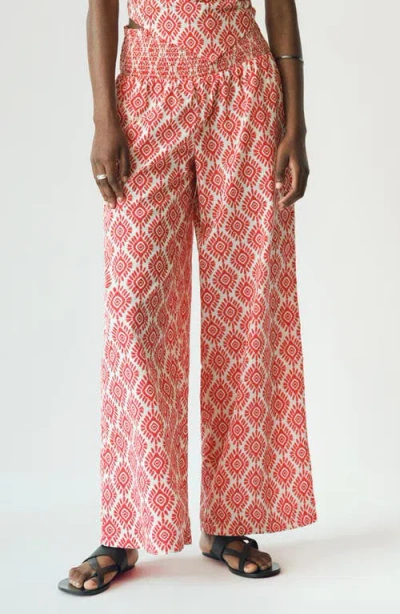 Mango Teen Print Cotton Pants In Pink