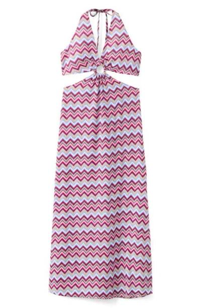 Mango Teen Print Cutout Halter Midi Dress In Multi