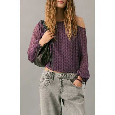 Mango Teen Print Cutout Top In Purple