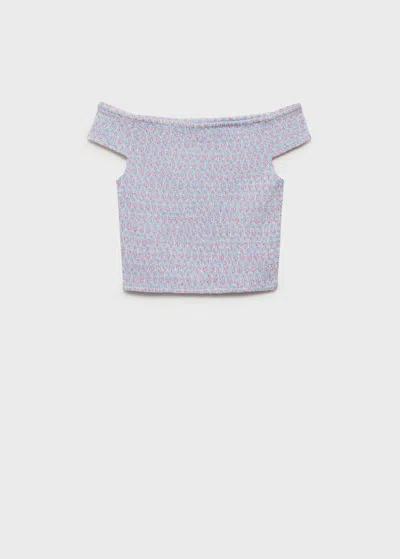 Mango Teen Print Off-shoulder Top Sky Blue In Bleu Ciel