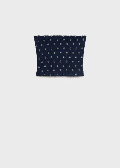 Mango Teen Print Ruched Top Navy In Blue