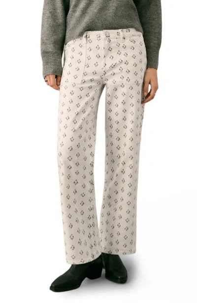 Mango Teen Print Straight Leg Jeans In White