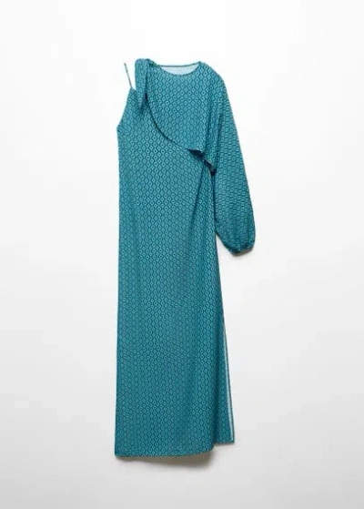 Mango Teen Printed Asymmetrical Dress Turquoise