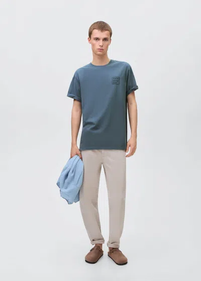Mango Teen Printed Cotton-blend T-shirt Blue