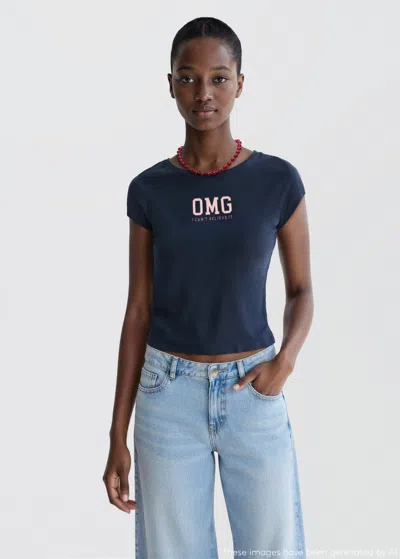 Mango Teen Printed Cotton-blend T-shirt Navy In Blue