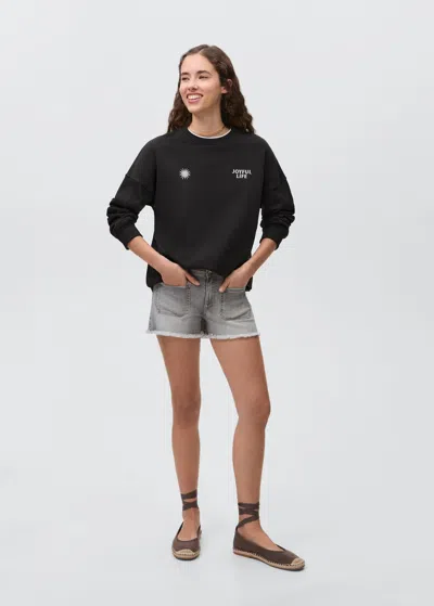 Mango Teen Printed Cotton Sweatshirt Black