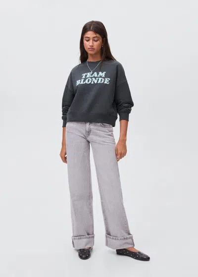 Mango Teen Sweat-shirt Coton Imprimé Gris Anthracite - Fille - L -