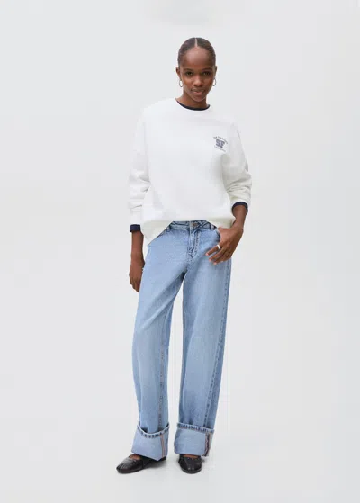 Mango Teen Printed Cotton Sweatshirt Off White