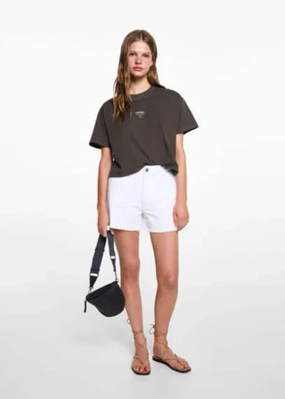 Mango Teen Printed Cropped T-shirt Charcoal